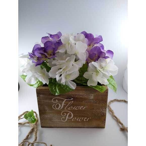 Repurposed Upcycled Flower Power Wooden Planter Box with Faux Floral Picks SEE - Picture 4 of 4